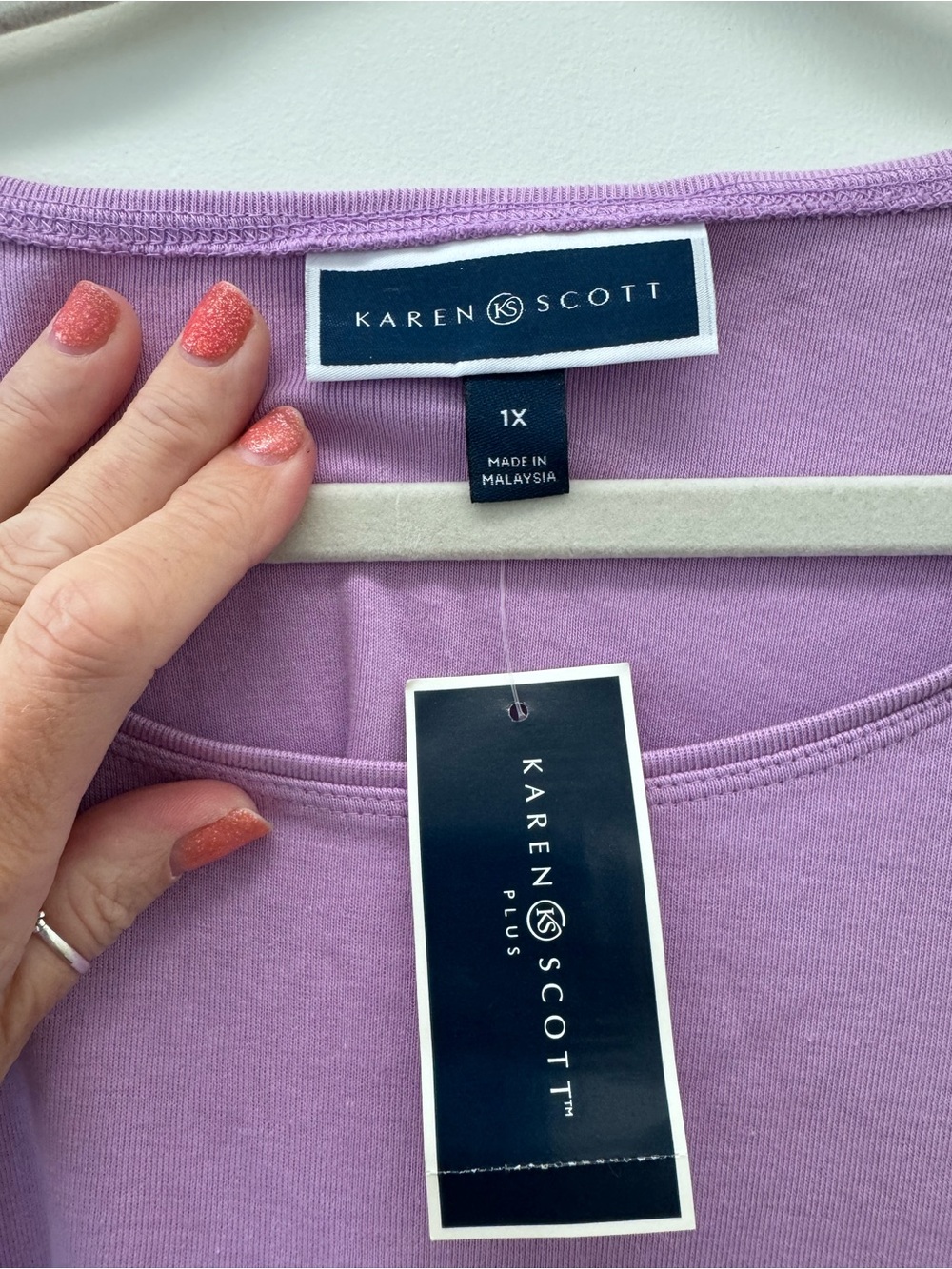 Karen Scott Lavender Scoop Neck Short Sleeve Top - Picture 3 of 5